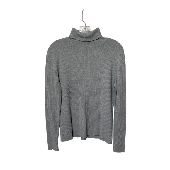 Chicos Gray Ribbed Turtleneck Sweater Size 2 Silk Blend Long Sleeve Lightweight - Picture 5 of 5